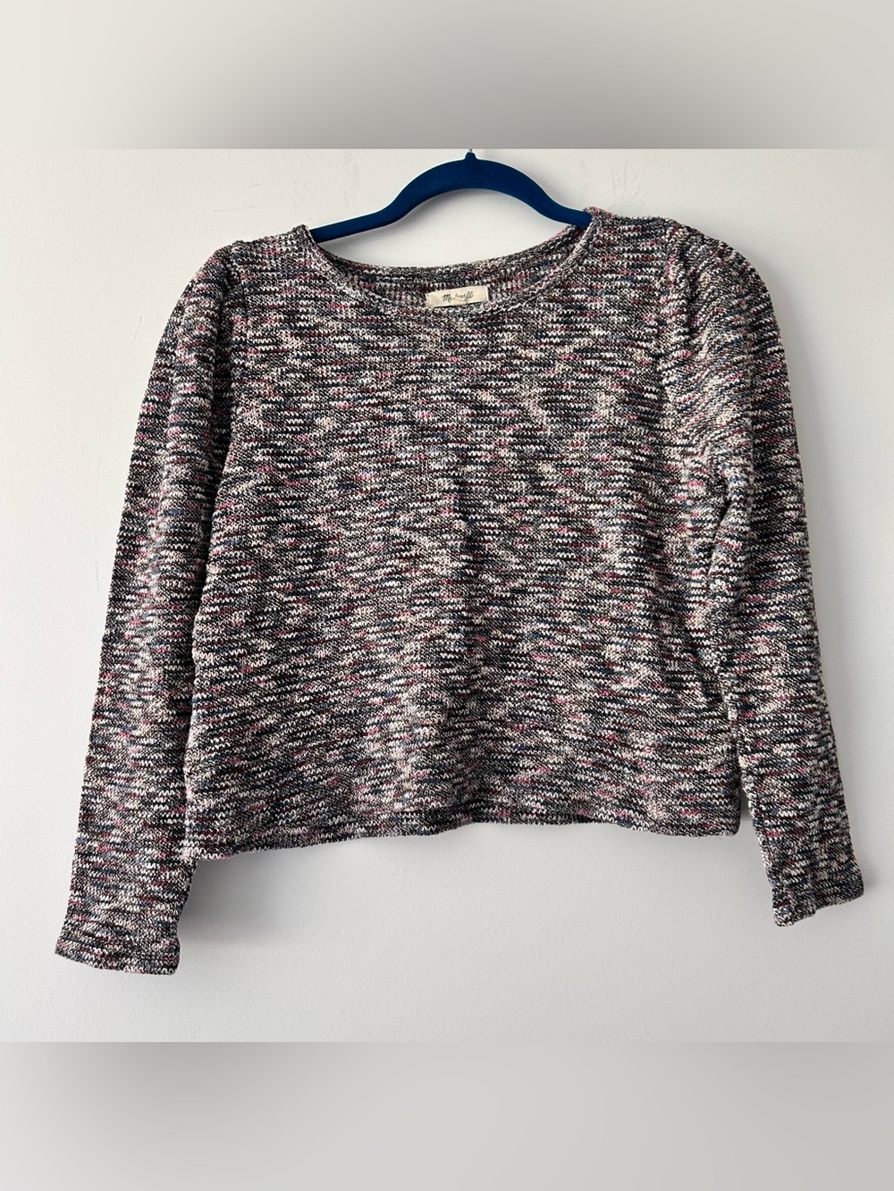 Madewell|Multicolor Cropped Crewneck Sweater in Black, Gray & Pink sz S